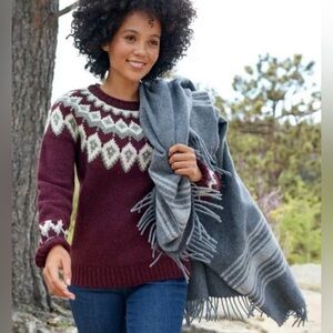 L.L. Bean Maroon and Cream Crew Neck Sweater